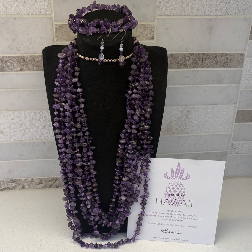 Lia Sophia Genuine Amethyst Lei Necklace,  Bracelets and Earrings